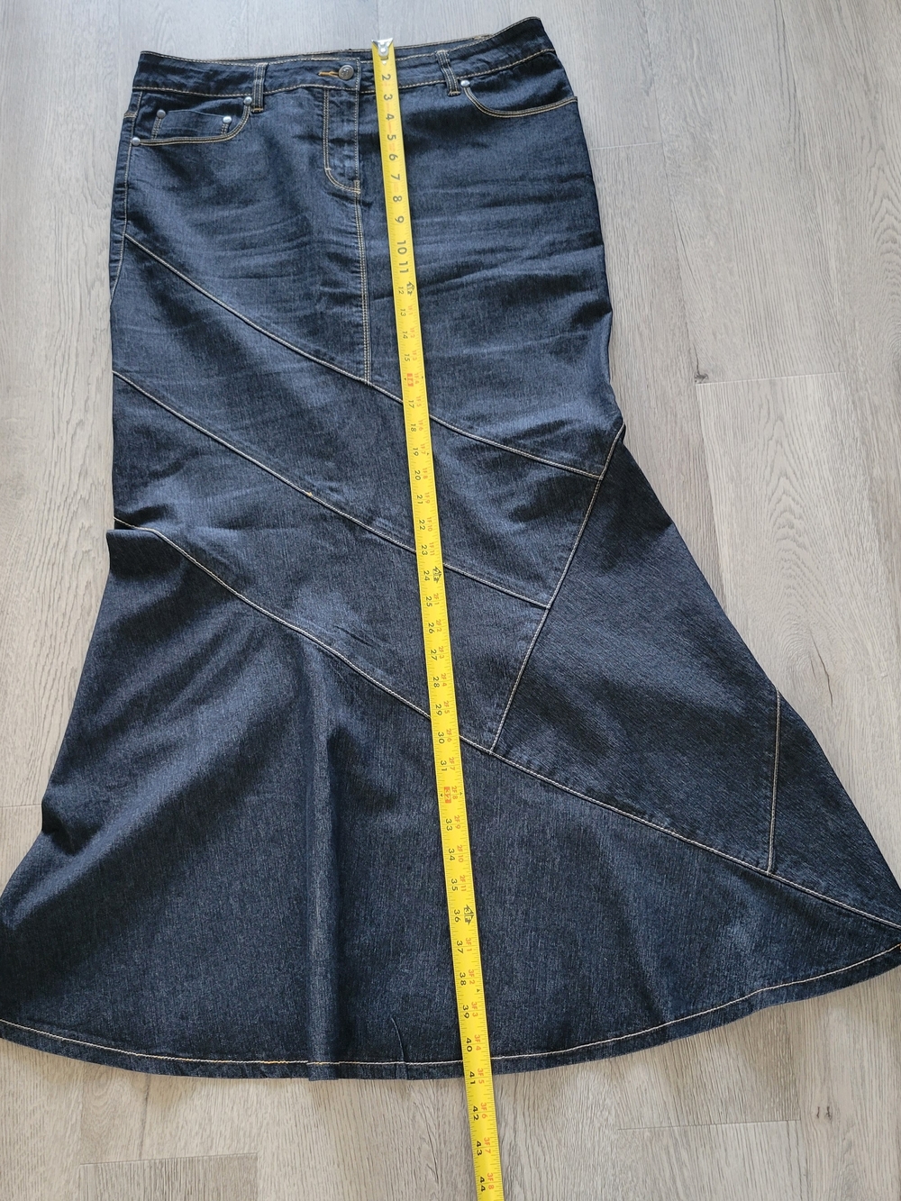 Vintage Bisou Bisou Y2K Dark Blue Denim Jeans Mermaid Trumpet Maxi Skirt Size 14 - Picture 15 of 15